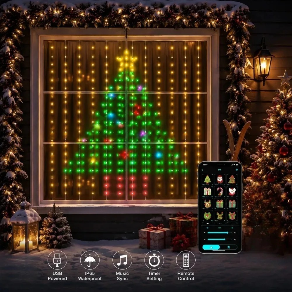 Home Decor Curtains - LED Pixel Curtain Lights Bluetooth APP