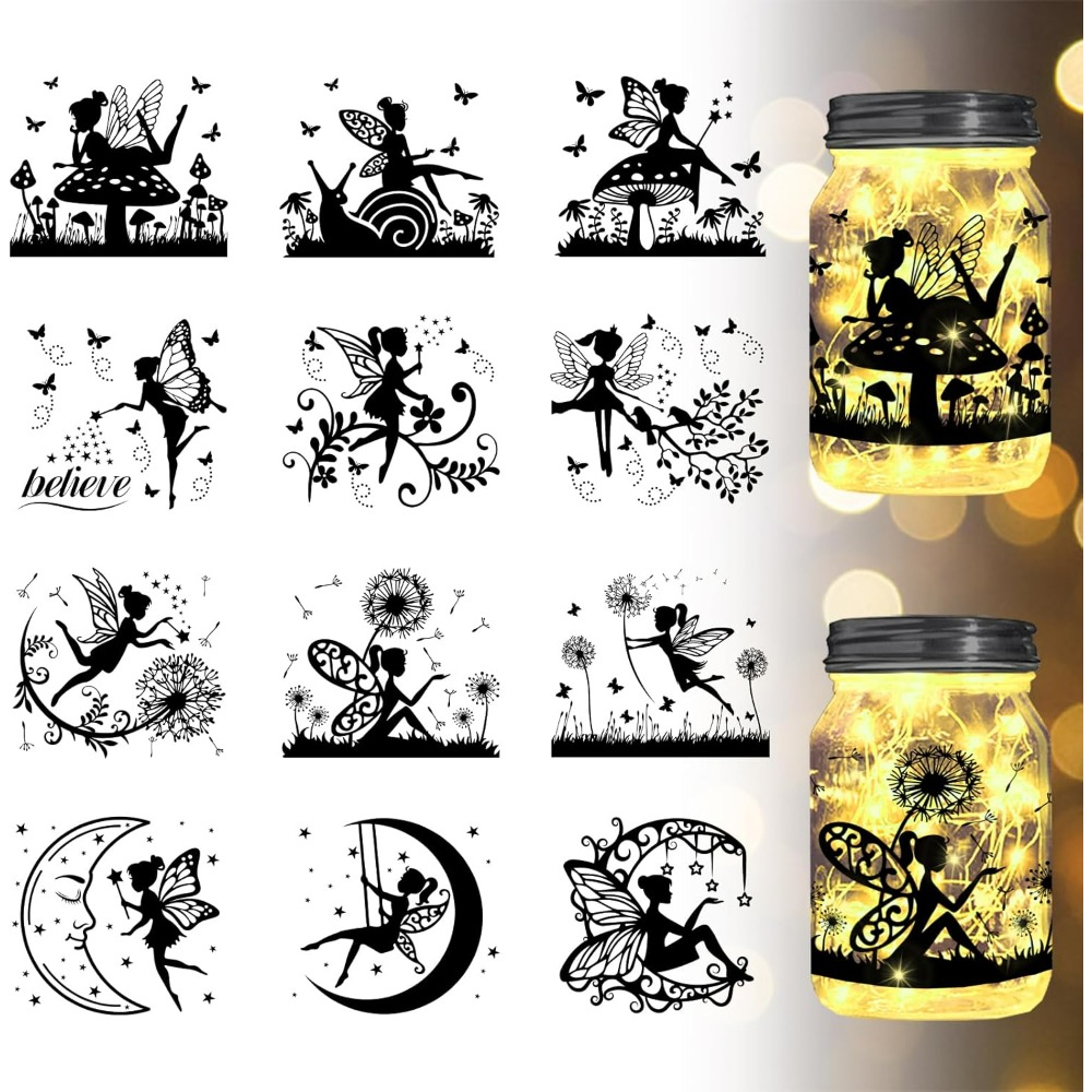 Home Decor Wallpaper - Elf Silhouette Jar Cutouts Paper Window