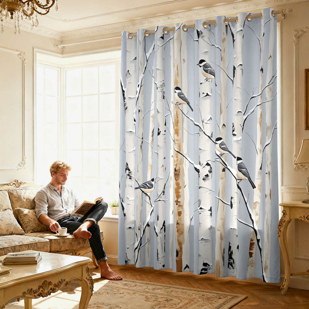 1pc birch forest titmouse prin - огляд і ціна Home Decor Curtains