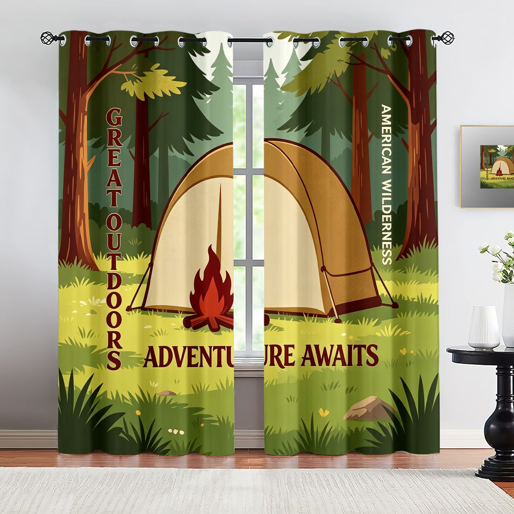 Camping Scene Print Curtains,  - огляд і ціна Home Decor Curtains
