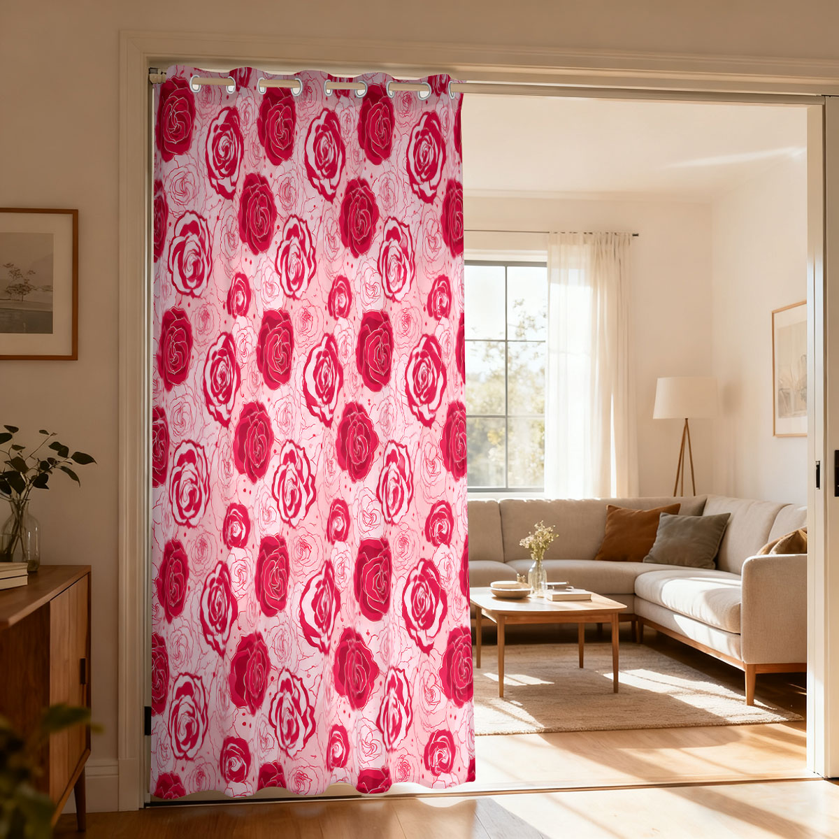 1pc Light Green Base Pink Rose - огляд і ціна Home Decor Curtains