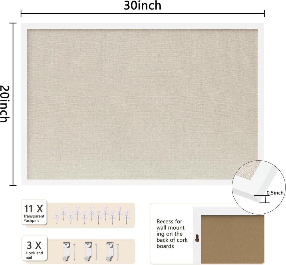 Cork Board 30x20 Inches Linen  - огляд і ціна Home Decor Vision Board