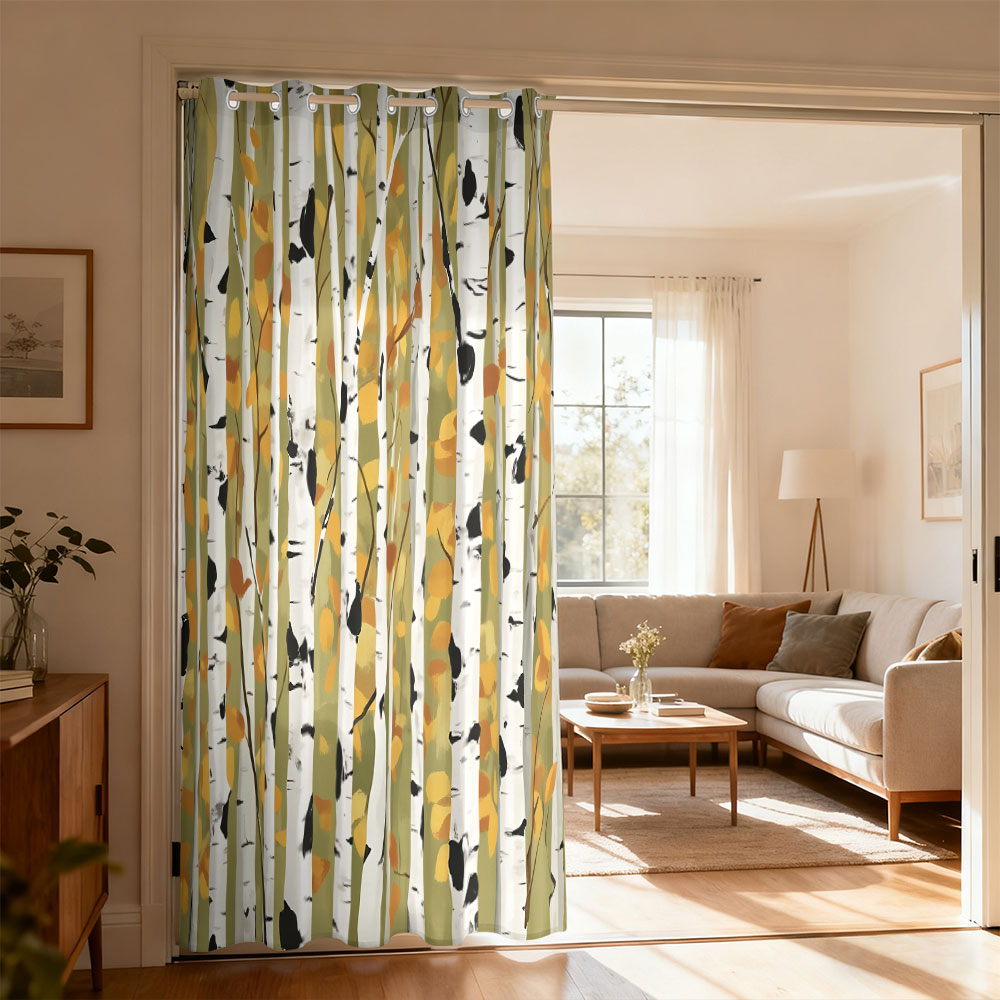 1pc autumn birch forest print  - огляд і ціна Home Decor Curtains
