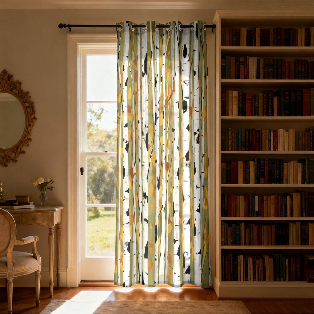 1pc autumn birch forest print  - огляд і ціна Home Decor Curtains