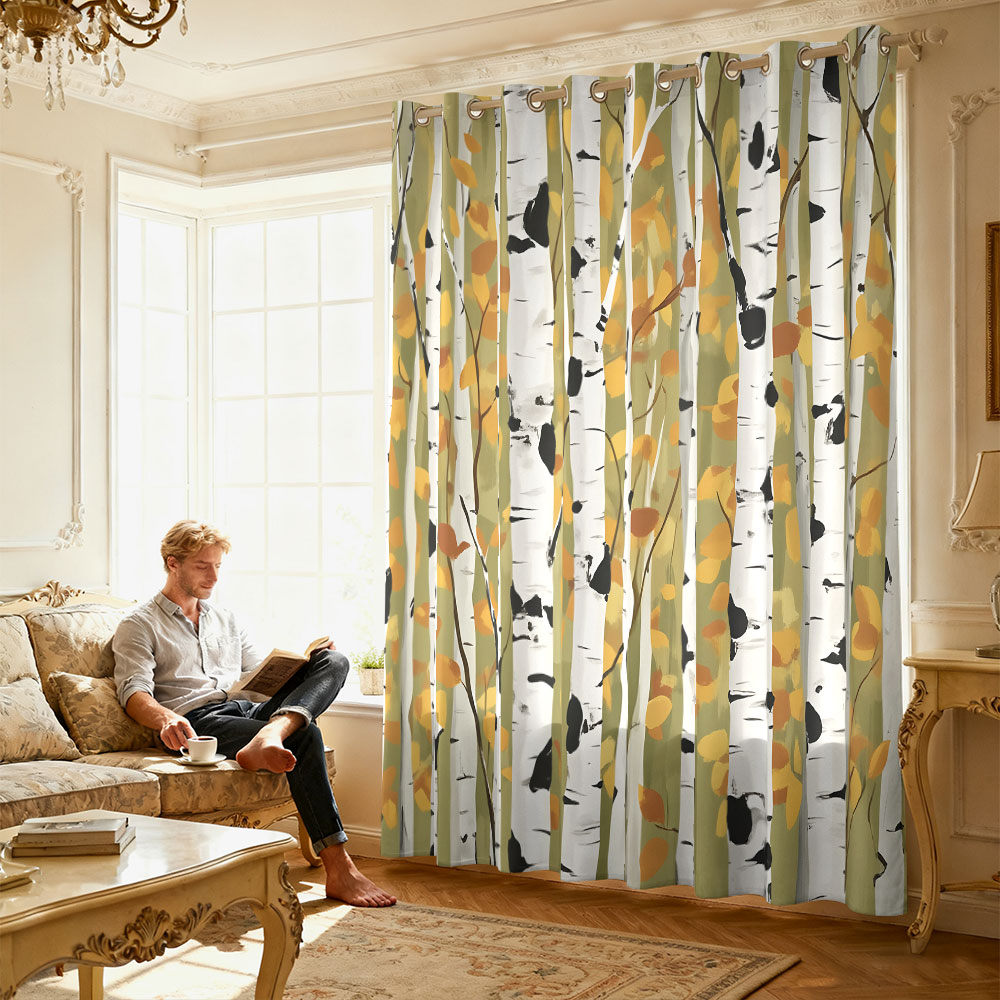 1pc autumn birch forest print  - огляд і ціна Home Decor Curtains